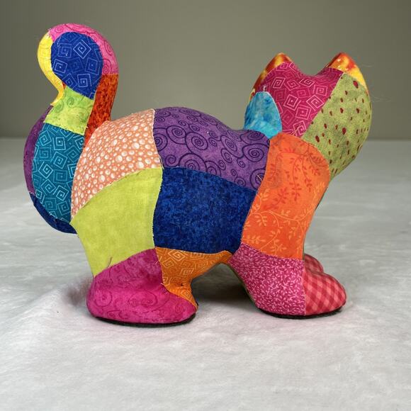 Laurel Burch Inspired Patchwork Cat Fabric & Ceramic Money Bank Bnfts Charity - Picture 3 of 11